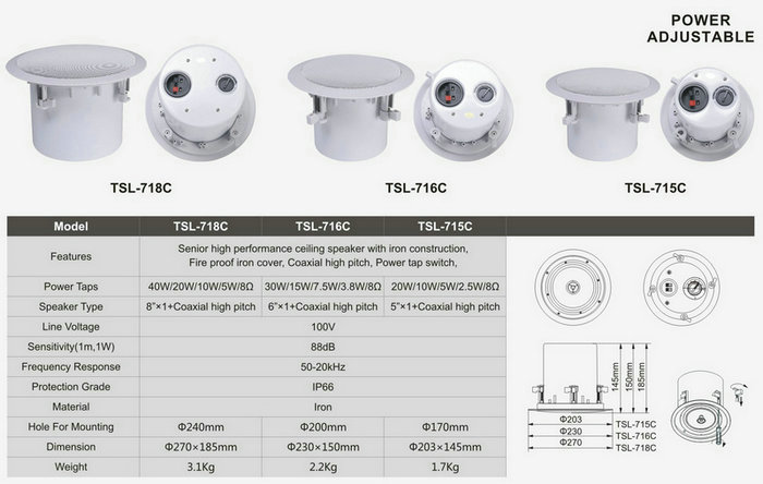廣播天花喇叭 系列3 可調節
